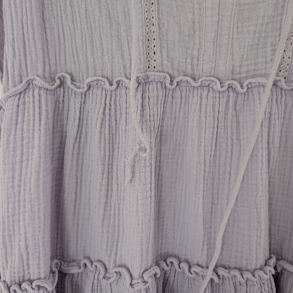 Karlie Dress Womens L Purple Lavender Wisteria Tiered Mini Flouncy Cotton Gauze - Picture 4 of 12